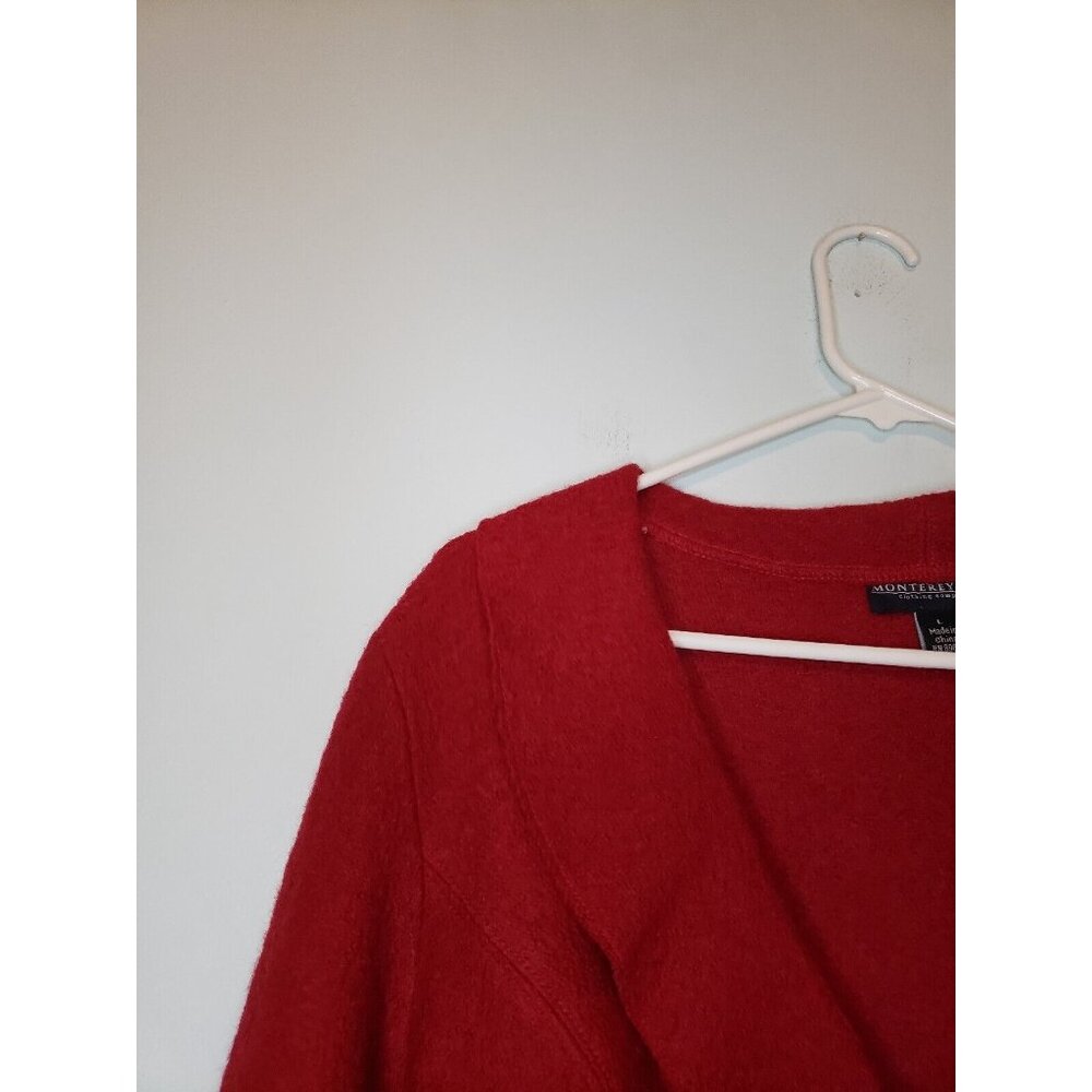 Monterey Bay Women L Sweater Clasp Front Red Ruffle 100% Boiled Wool Long Sleeve - Picture 5 of 7